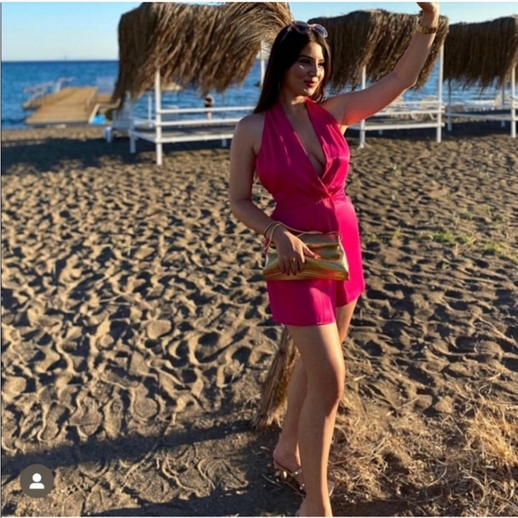 ZARA SATIN EFFECT SHORT JUMPSUIT ROMPER FUCHSIA Pink size L - Picture 8 of 12